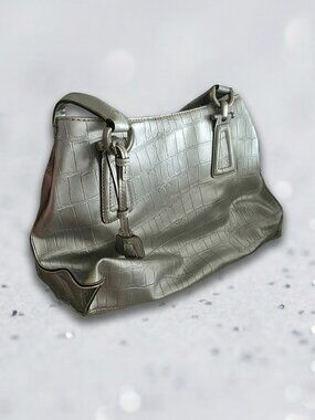 Liz Claiborne Silver Metallic Croc Embossed Y2K Purse